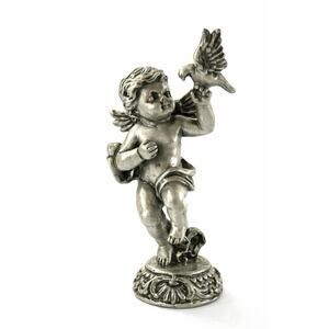 PEWTER CHERUB ANGEL w/Dove Bird Figurine